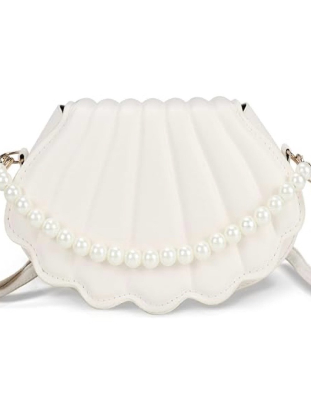 NIB White Shell-Shaped Pearl-Accent Crossbody Bag